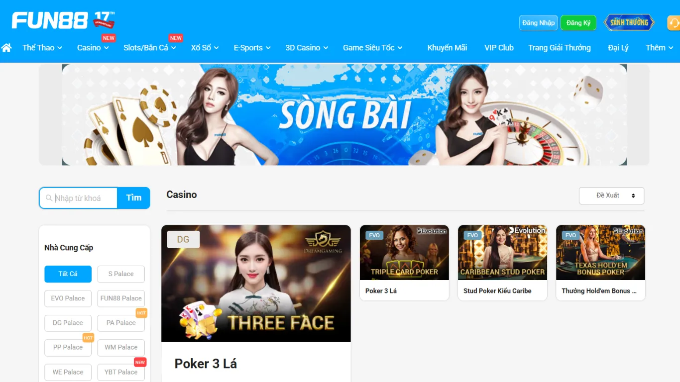 Giao diện chơi Poker tại FUN88